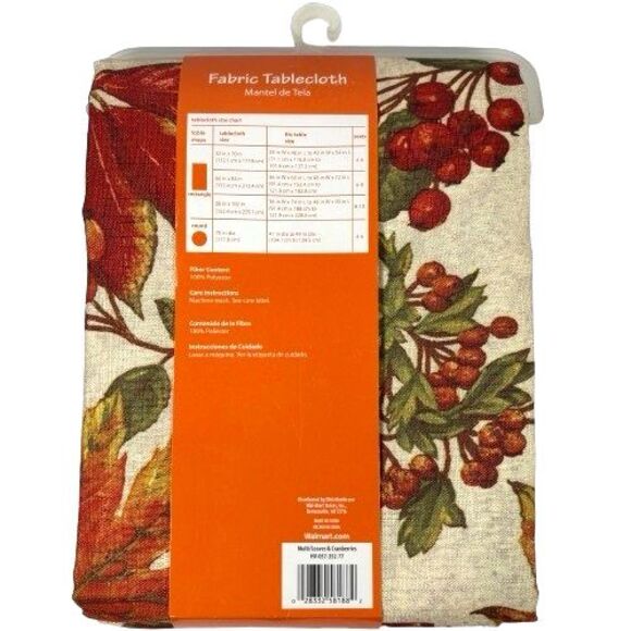 2 Mainstays Fabric Fall Thanksgiving Pumpkin Harvest Leaves Tablecloth 60" x 84" - Picture 3 of 9